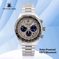 tactical frog 41mm panda chronograph watch vs75a solar quartz movement sapphire 20bar c3 luminous stainless steel mens watches