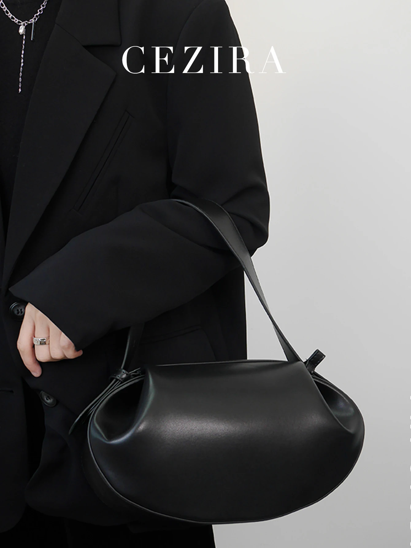 CEZIRA Women Fashion Designer PU Vegan Leather Handbags Niche Brand Rugby Shape Top-handle Bags Crossbody Shoulder Purses Daily