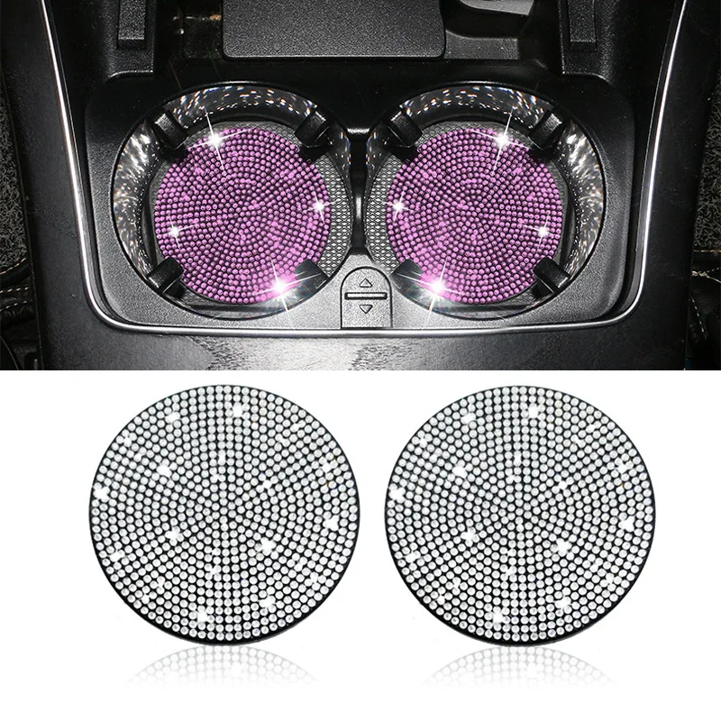 

Akzz Automotive Supplies Diamond Inlaid Water Cup Pad Car Full Diamond Round Silicone Anti-slip Pad, Thermal Water Diamond