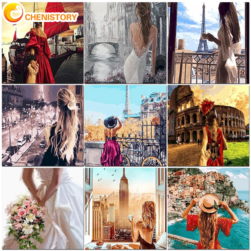 

CHENISTORY Oil Painting By Numbers Handpainted Girl Scenery On Canvas For Adults Kit Drawing Picture Coloring By Number Wall Art