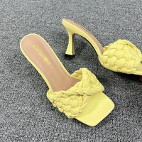 2022 luxury brand summer casual sandals square head high heels women sandals slipper female party shoes slides women designer