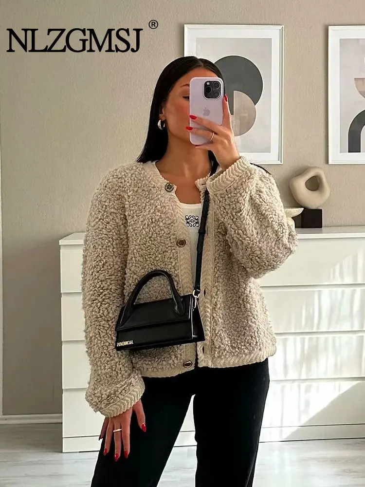 Nlzgmsj TRAF 2023 Новые Осенние Женские однотонные модные короткие пальто из