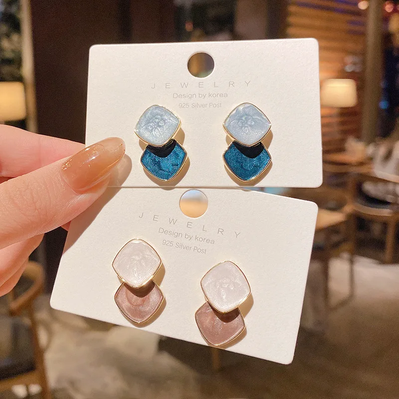 Athleisure Ladies Jewelry Earrings Set Geometric Square Fashion Small Blue Earrings for Women Wedding Party Jewelry Accessories