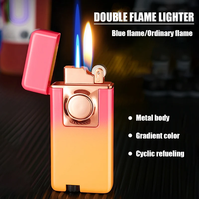 

Gradient Color Double Fire Two Way Metal Jet And Normal Switch Flame Torch Cigar Lighter Creative Personality Men Gift