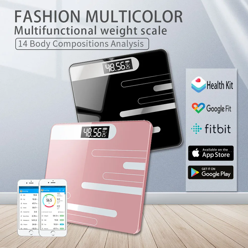 

Smart Bathroom Scale Digital Body Fat Weight Electronic Bluetooth Floor Mirror LED Big Screen Household Kitchen Home Balance