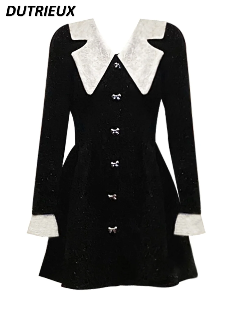 

Бархатное платье принцессы с длинным рукавом во французском ретро стиле с воротником «Питер Пэн» облегающее платье А-силуэта черное платье контрастных цветов