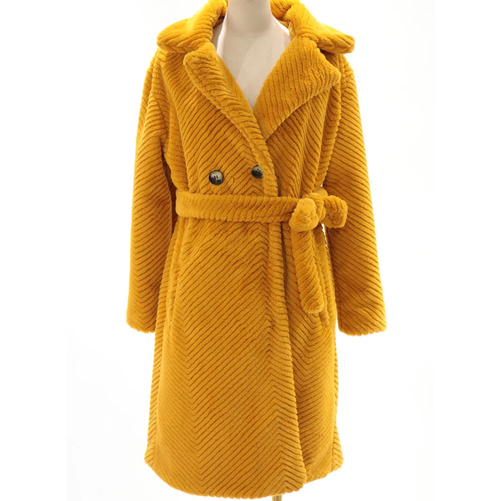 2022 Winter Faux Fur Coat Women Plush Long Jacket Female Thick Warm Faux Mink Fur Overcoat Turn Down Collar Outerwear With Belt