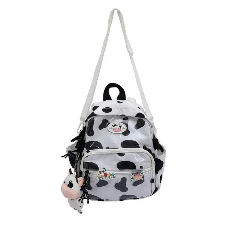 

Cute Cow Backpack with Pendants Small Casual Daypack Shopping Travel Bag Shoulder Bags Rucksack