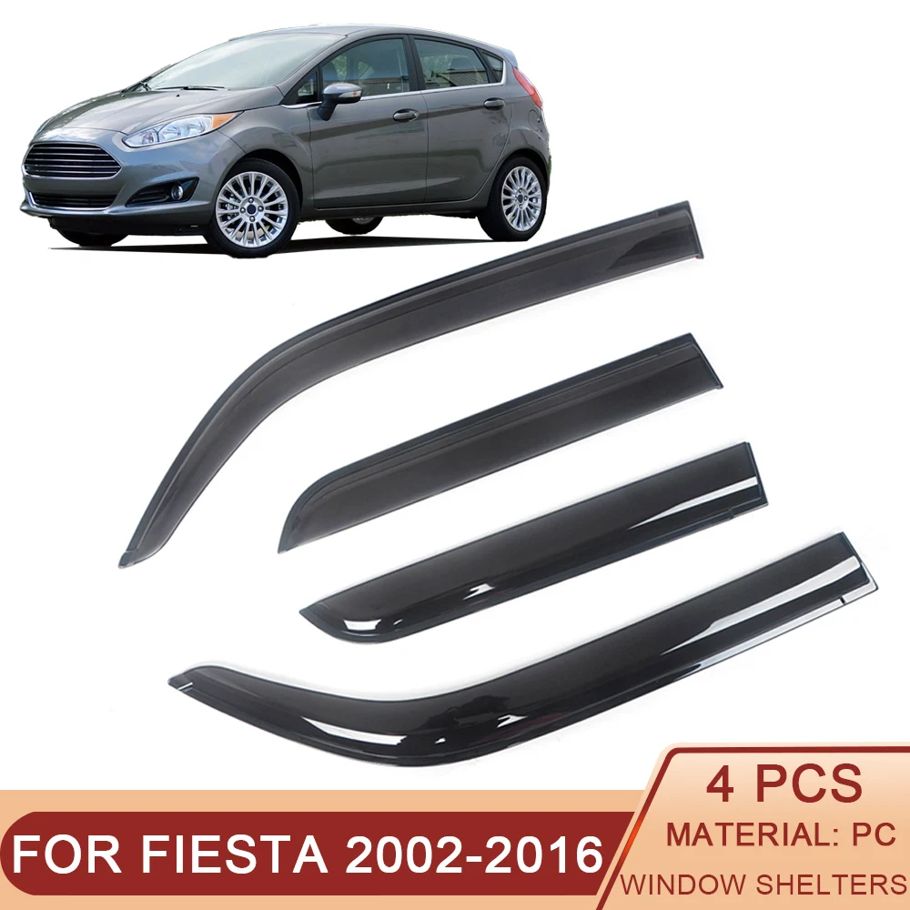 

Ветровые дефлекторы для боковых окон автомобиля Ford Fiesta 2002-2016, козырек для двери с защитой от дождя, вентиляционные оттенки, козырек для вентиляции с защитой от темного дыма