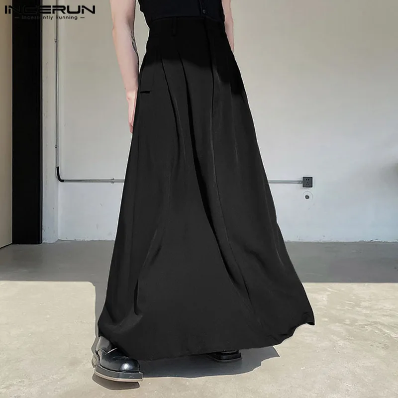 

Korean Style New Men's Simple Casual Solid Pantalons Party Nightclub Hot Sale All-match Wide Leg Skirts Pants S-5XL INCERUN 2023