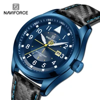 naviforce military sport watches mens blue waterproof genuine leather quartz clock day display wrist watch men relogio masculino