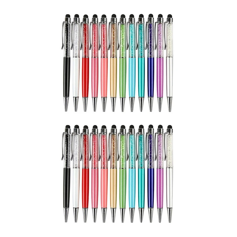 

24 шт./упак. Bling 2-In-1 тонкие блестящие и чернильные шариковые ручки со стразами (12 цветов)