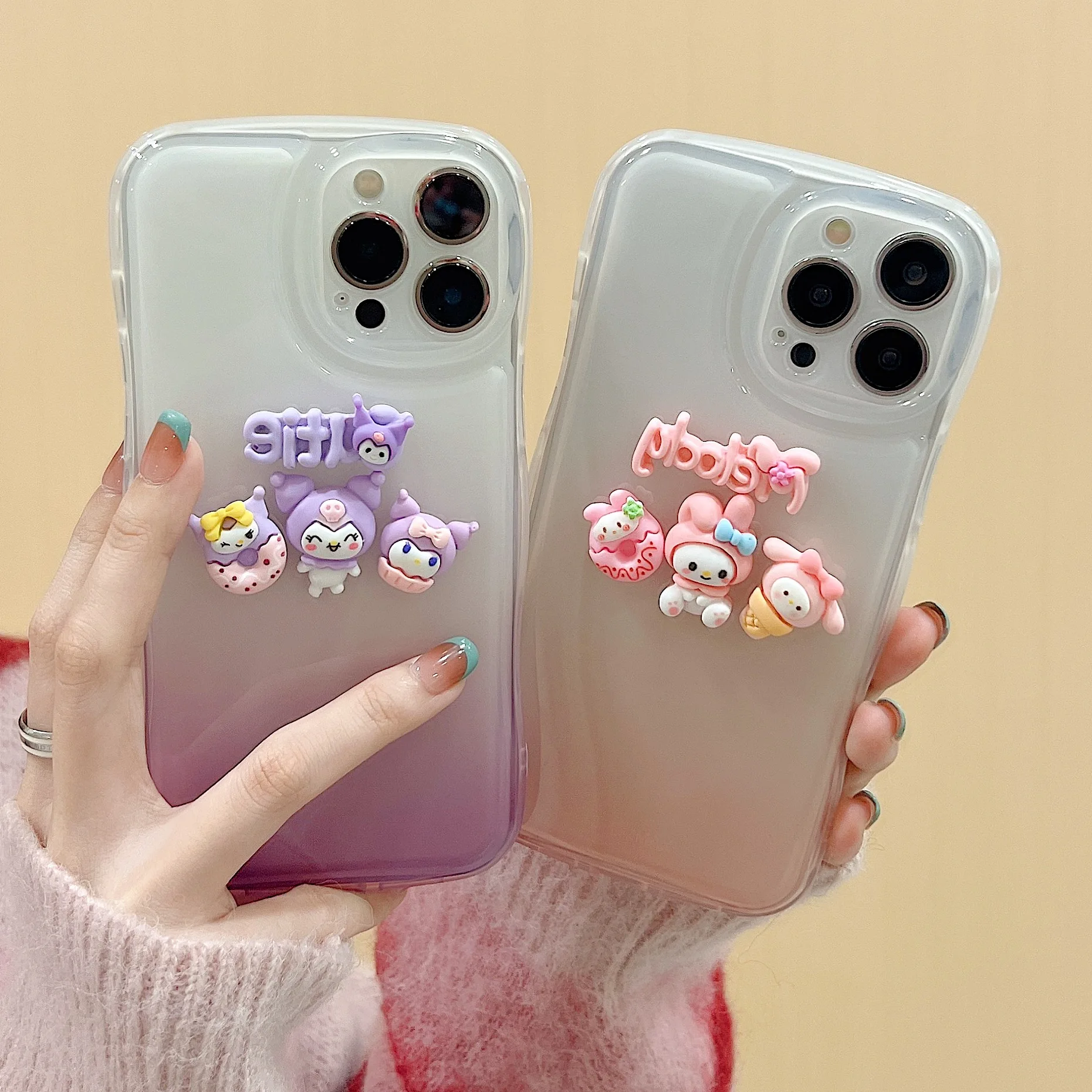 

Sanrio 3D Kuromi Melody Phone Cases For iPhone 14 13 12 11 Pro Max XR X XS MAX Plus SE Transparent Cover