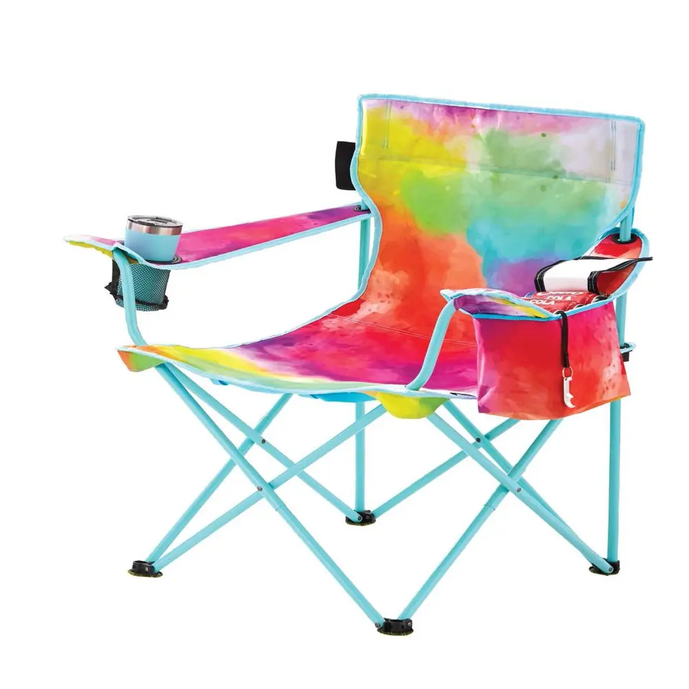 

Outdoor Camping Hiking Fishing Portable High Chair Camp Chair with Cooler, Watercolor Rainbow Design, Adult US Overseas Warehous