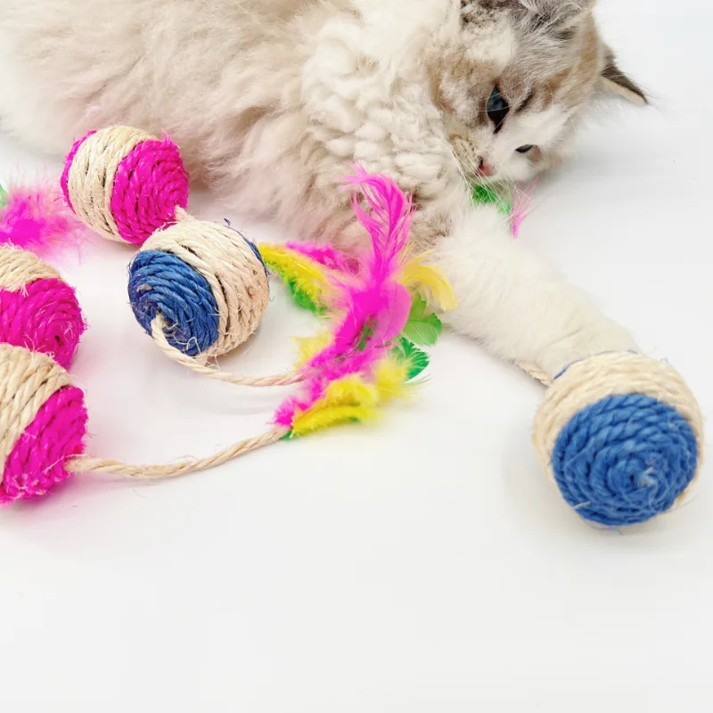 

Cat Toy Pet Cat Sisal Scratching Ball Training Interactive Toy for Kitten Pet Cat Supplies Funny Play Feather Toy Cat Accessorie