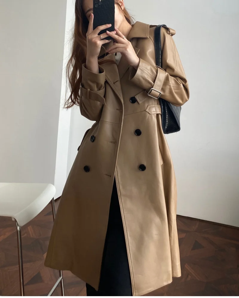 

Пальто из натуральной овчины женская одежда зима-осень куртка из натуральной кожи Длинные корейские кожаные пальто Женская куртка 2023