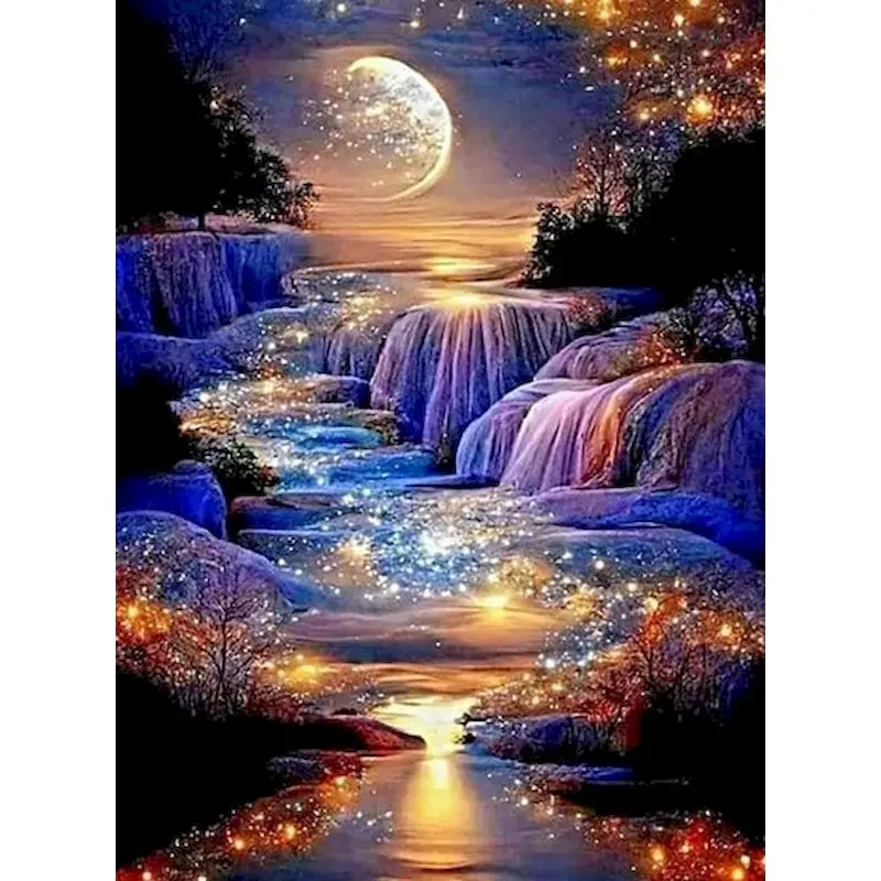 

GATYZTORY Diy Pictures By Number River Landscape Kits 40x50cm Frame Painting By Numbers Starry Drawing On Canvas Home Decor