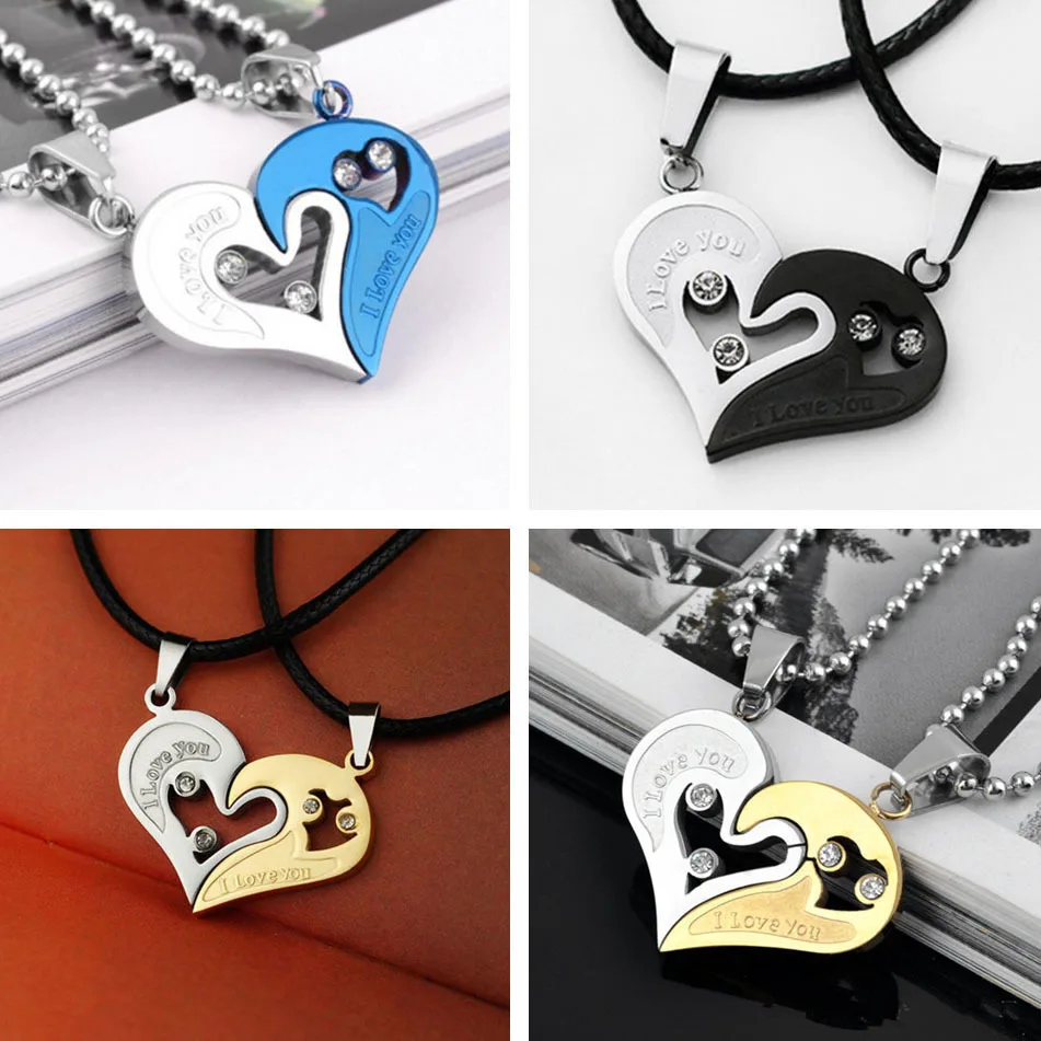 

1 pair Fashion Couple Heart Shape I Love You Pendant Necklace for Women Men Splice Friendship Necklaces Romantic Jewelry Gift