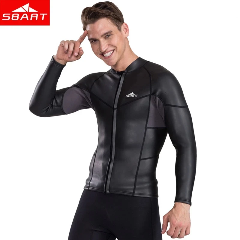 

SBART 2MM Men's Neoprene Wetsuit Winter Zipper Rash Guard Swimming T-shirt Wet Suit Long Sleeve Diving Surf T Shirt Top Black