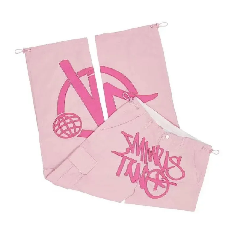 

Y2K Retro Punk Wind Overalls Minus Two Black Pant 2023 Harajuku Fashion Casual Loose Men Rock Straight Wide-leg Pant Street Wear