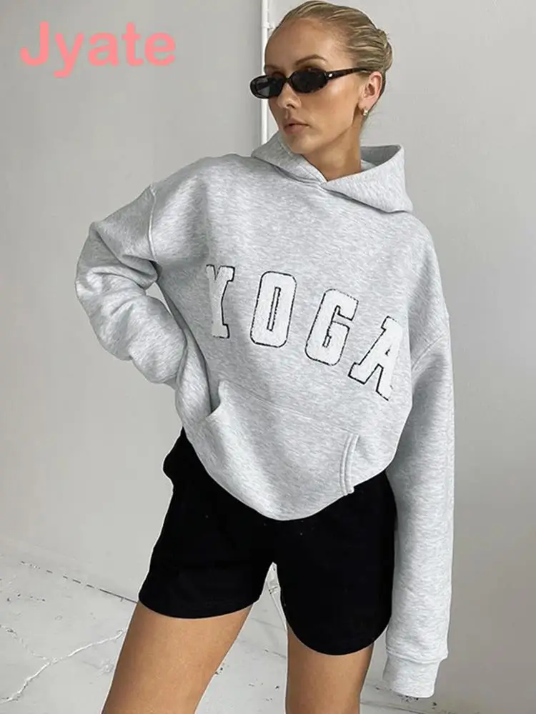 

Jyate 2022 Autumn Winter Letter Printed Loose Women Hoodies Fashion Casual Long Sleeve Women Pullover Tops Cozy Warm Sweatshirts