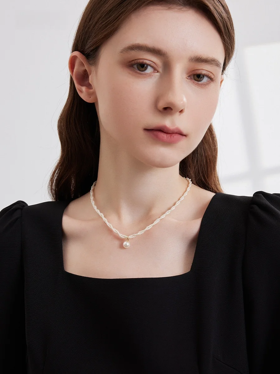 Двухслойное ожерелье с жемчугом женское Shijia чрезвычайно маленькое из рисовых