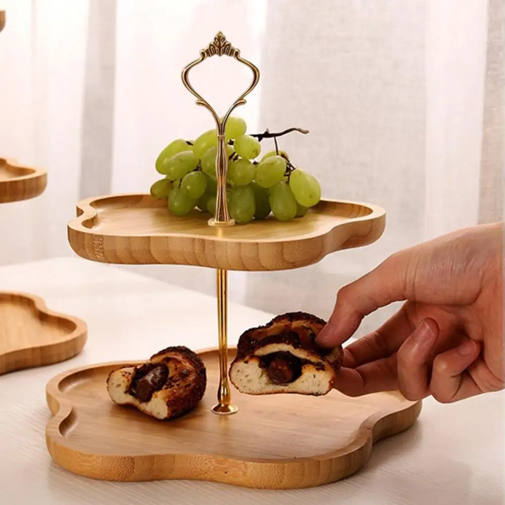 Бамбуковый деревянный сервировочный поднос многоуровневая тарелка с фруктами