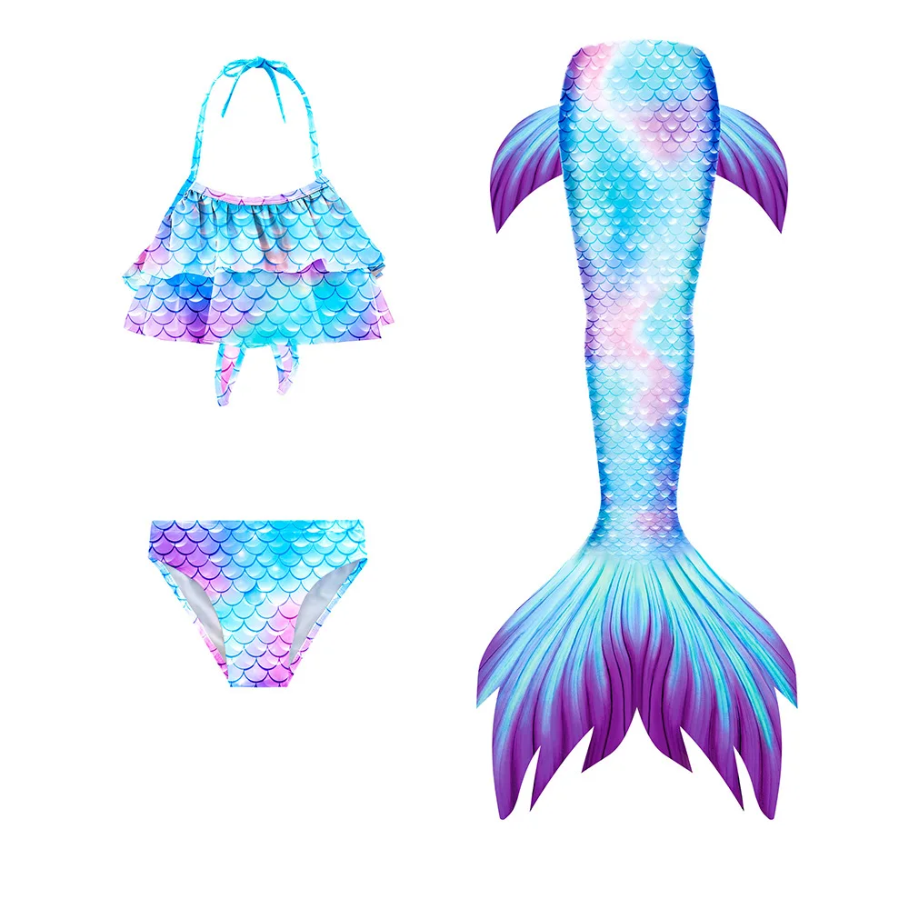 Kids Girls Mermaid Tail Swimwear Costume Cosplay Children Little Mermaid Swimming Fantasy Swimsuit Bikini Dress No Flipper