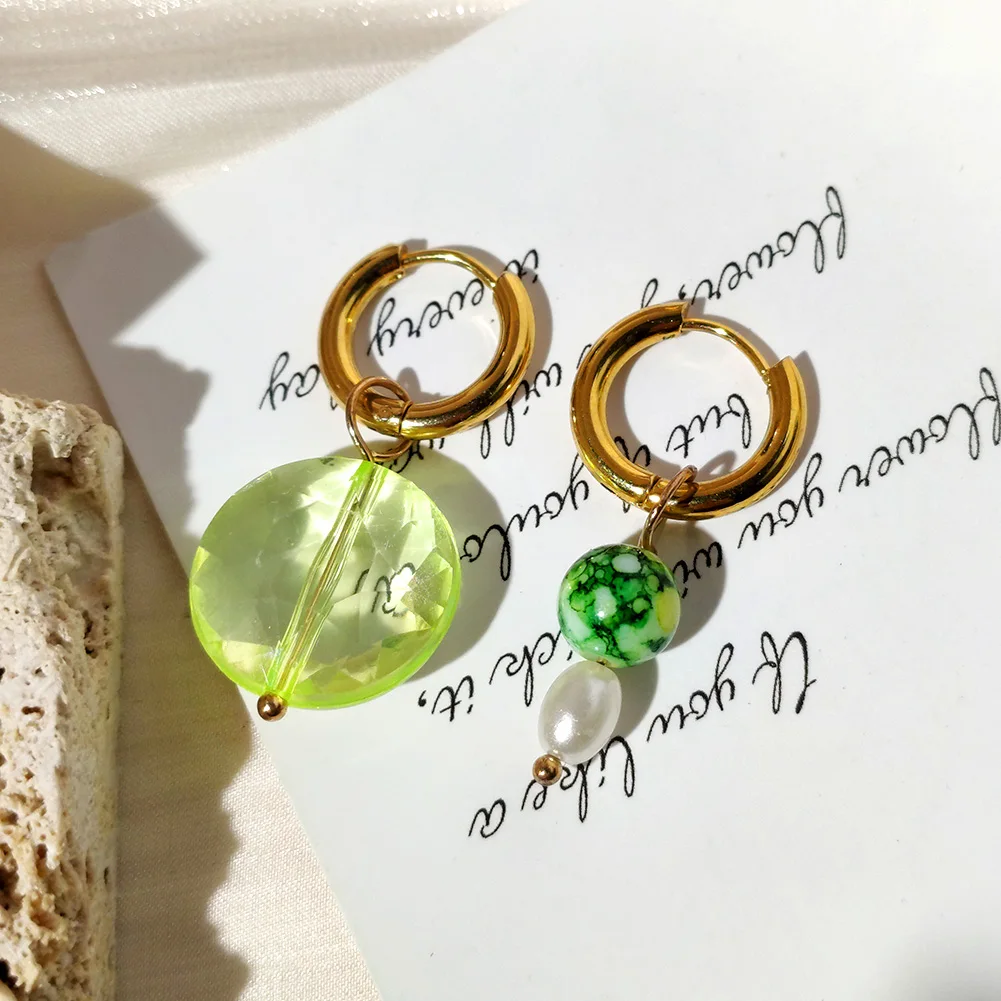 Женские серьги-кольца из нержавеющей стали с прозрачными бусинами - купить по