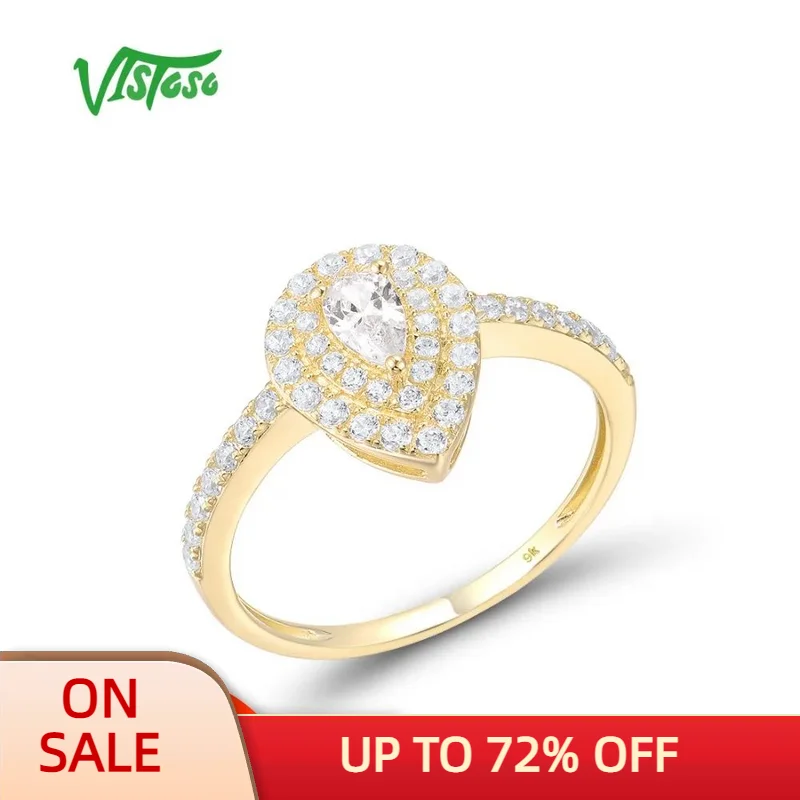 

Женское золотое кольцо с фианитом VISTOSO, желтое золото 9 к 375 пробы, сверкающее кольцо с жемчугом и белым кубическим цирконием, великолепные свадебные ювелирные украшения из драгоценных камней