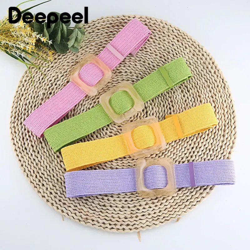 

Deepeel 5cm Woven Wide Belt PP Straw Waistband Square Resin Buckle Belts for Woman's Dress Jeans Clothing Decorative Accessories