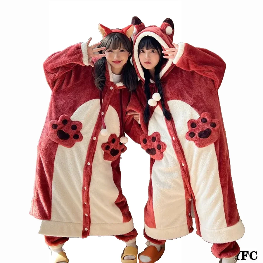

Осенне-зимняя Милая Домашняя одежда из мультфильма Аниме Маленькая лисица плюшевая Пижама для вечерние женская накидка с капюшоном в виде ...