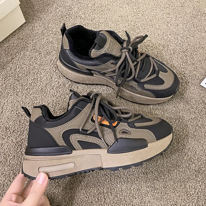 

Fashion Chunky Sneakers Woman Winter PU Lace Up High Heels Round Toe Shoes for Women Platform Vulcanize Shoes Plus Size Zapatos