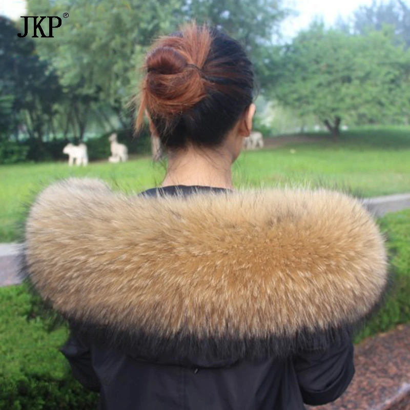 

2022 JKP 80 см женский воротник из 100% натурального меха енота шарф из натурального меха зимняя теплая шаль стандартная большая Шейная шапка