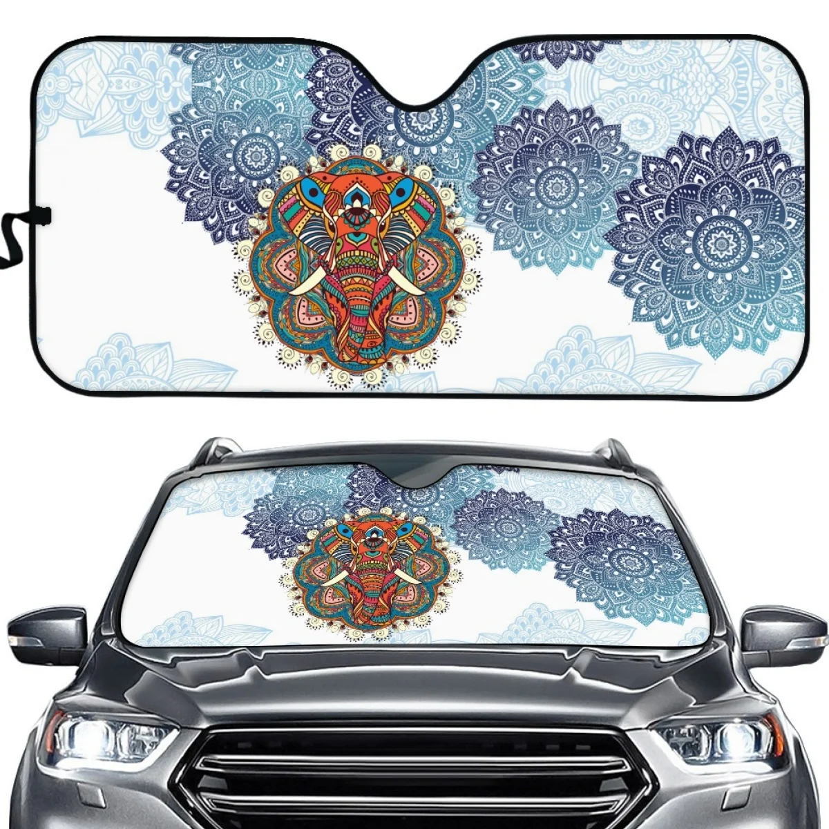 

Bohemian Elephant Vintage Pattern Car Sun Shade Decorate Heat Reflector Parasol Auto Front Window Sunshades Cover Block UV Rays