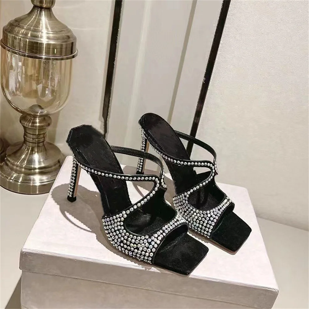 

2023 Summer New Shallow Women's High Stiletto Heel Square Toe Fashion Sandals Catwalk shows With Diamond/Rhinestone