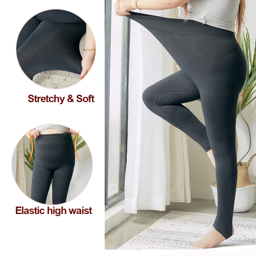 Velssut Plus Size Pantyhose for Women High Waist Lady Stretchy Tights Autumn Warm Lined Trousers Seamless Anti-hook Leggings