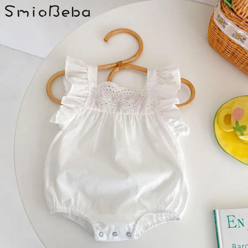 

Детский хлопковый комбинезон, с кружевом и рукавами-фонариками