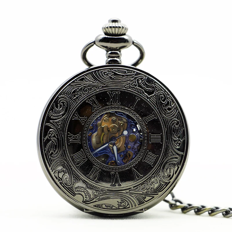 

Classic Vintage Carved Hollow Mechanical Pocket Watch Flip With Chain Pendant Roman Numerals Men Women Students Souvenir Gifts