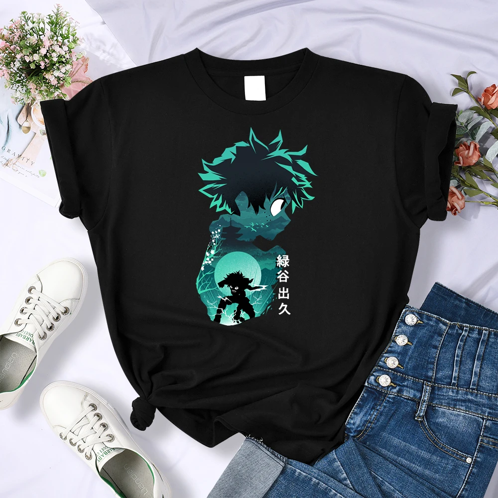 

2022 Women T Shirt Anime My Hero Academia Midoriya Izuku Short Sleeve T-Shirts Loose Harajuku O-Neck Summer Hip Hop Casual Tops