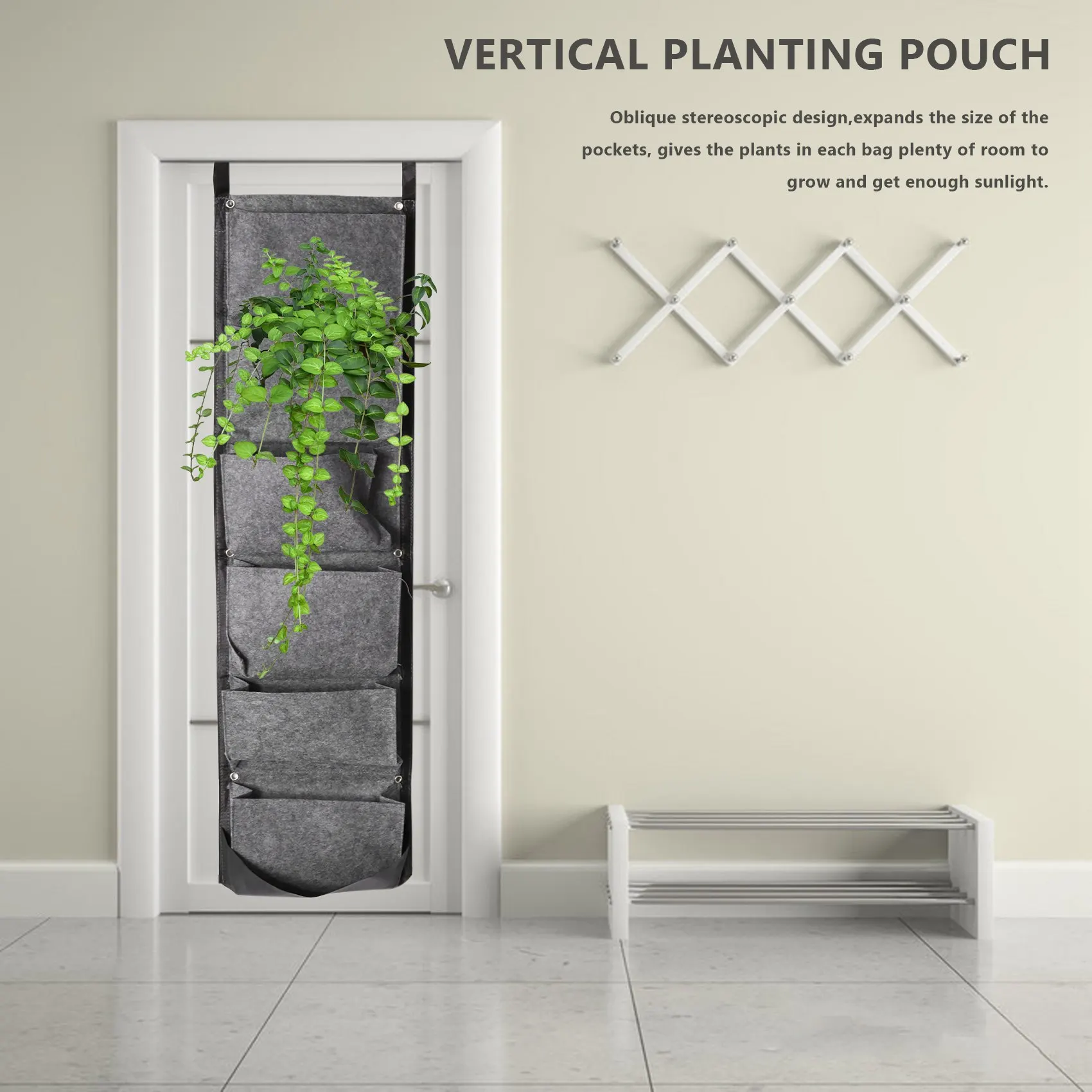 2PCS ​Vertical Planting Pouch 6 Pockets Wall Hanging Garden Planter Flower Pots Large Felt Bags for Home Garden Decor