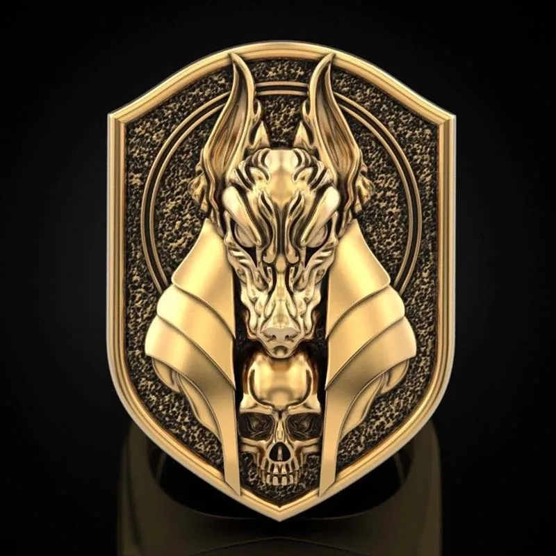 

New 2022 The Ring of Anubis The Egyptian God of Death 18-karat Golring-platedwerewolf Ring Wholesale