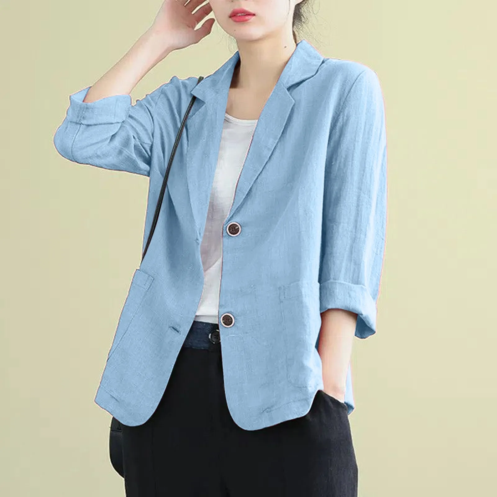 Куртка женская демисезонная из хлопка и льна Свободный Повседневный Блейзер