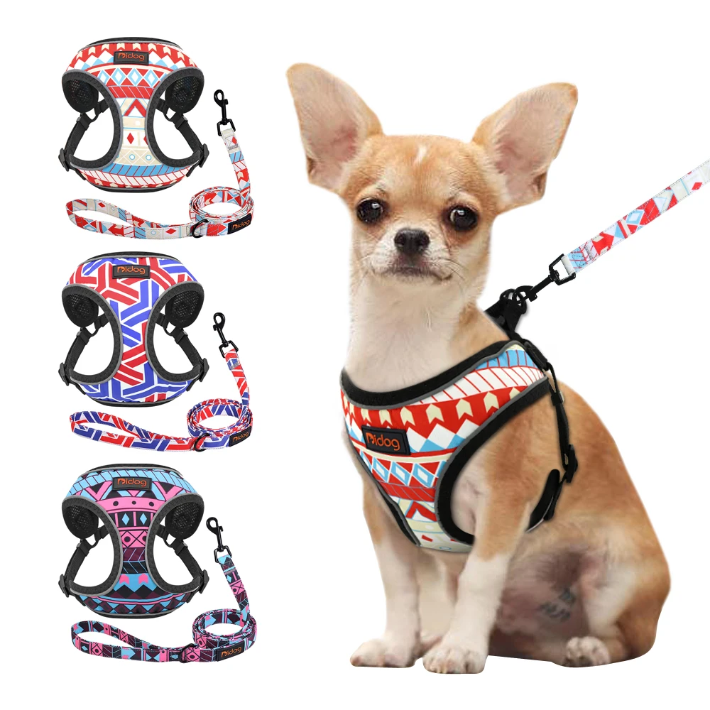 

Reflective Dog Harness Leash Set Mesh Nylon Dogs Cat Harnesses Pet Walking Lead Rope Vests Breathable For Small Medium Dogs Cats