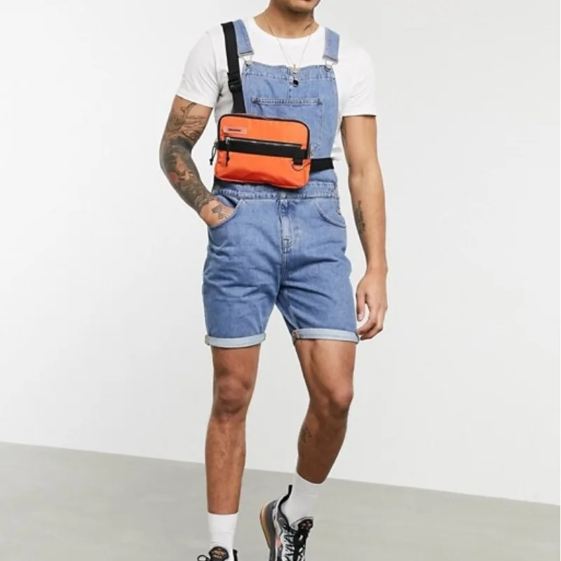 New Retro Mens Jeans Shorts Rompers One-piece Overalls Suspenders Summer Trend Streetwear Men Jumpsuit