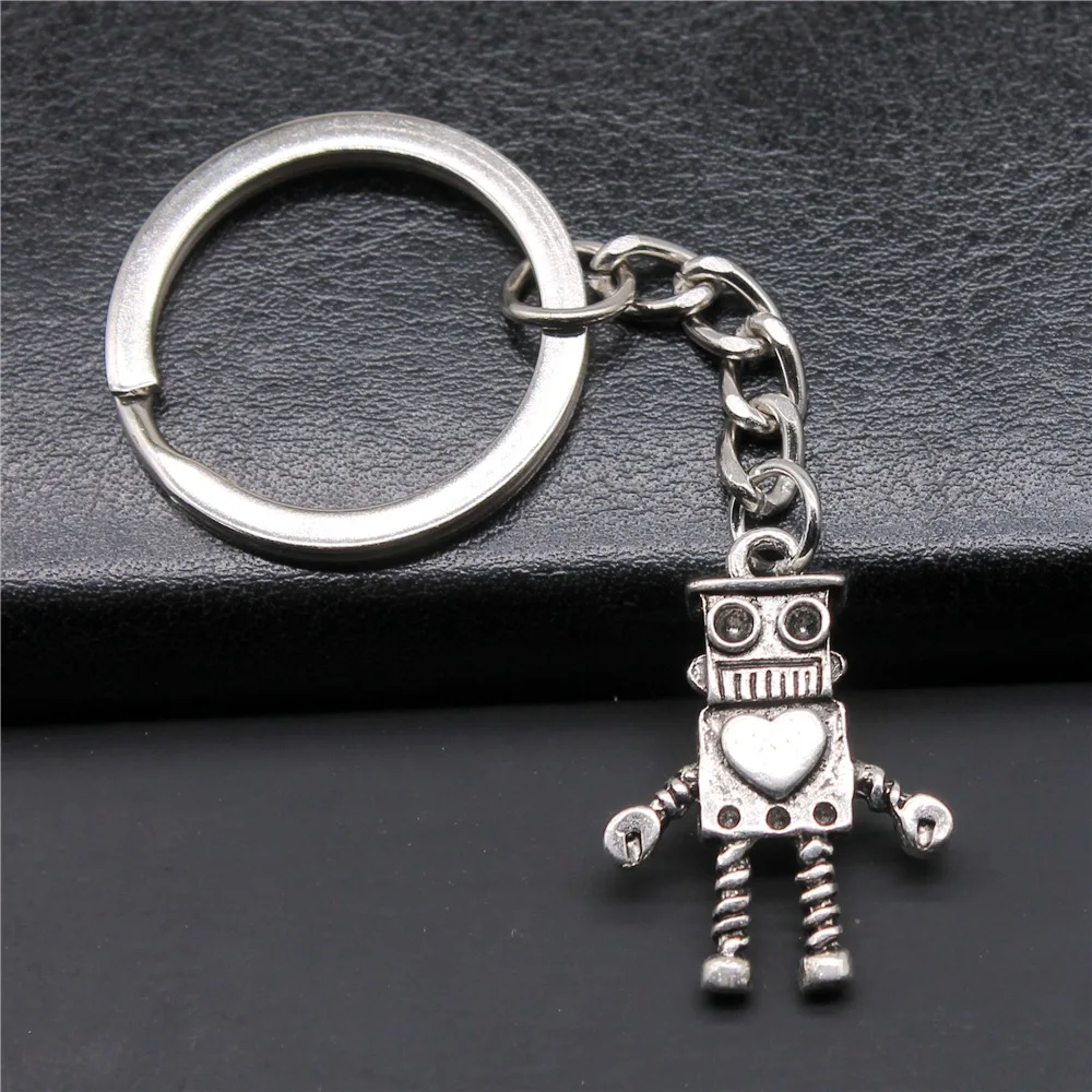 

Souvenirs Gift DIY Metal Keychain Holder Antique Silver Color 19x27mm Robot Pendant Keyring