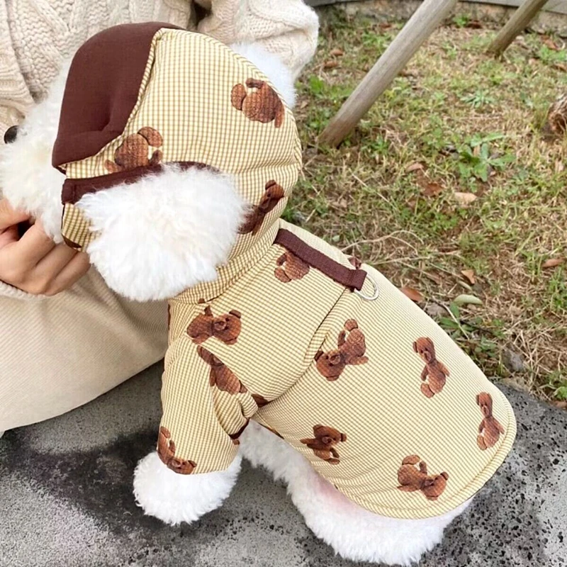 

Pet Cotton Jacket Autumn Winter Medium Small Dog Clothes Cute Hood Fashion Coat Kitten Puppy Warm Sweater Bulldog Poodle Maltese