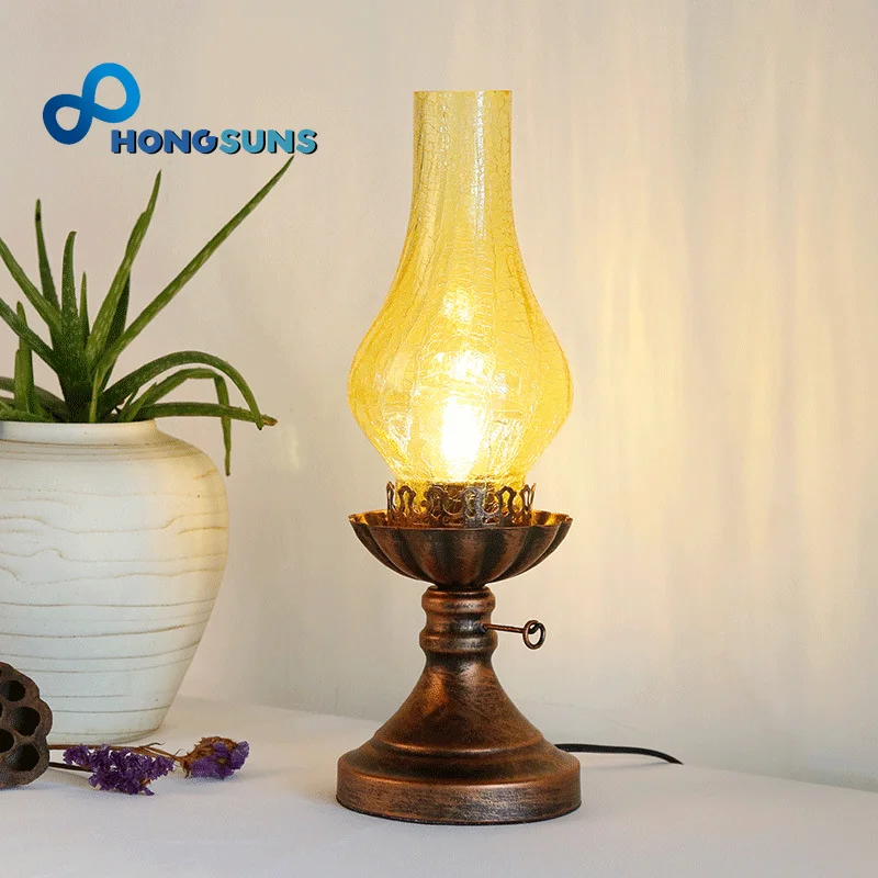 Industrial Retro Nostalgic Glass LED E27 Table Lamp Old-Fashioned Kerosene Lamp Bedroom Bedside Study Loft Cafe Desk Light