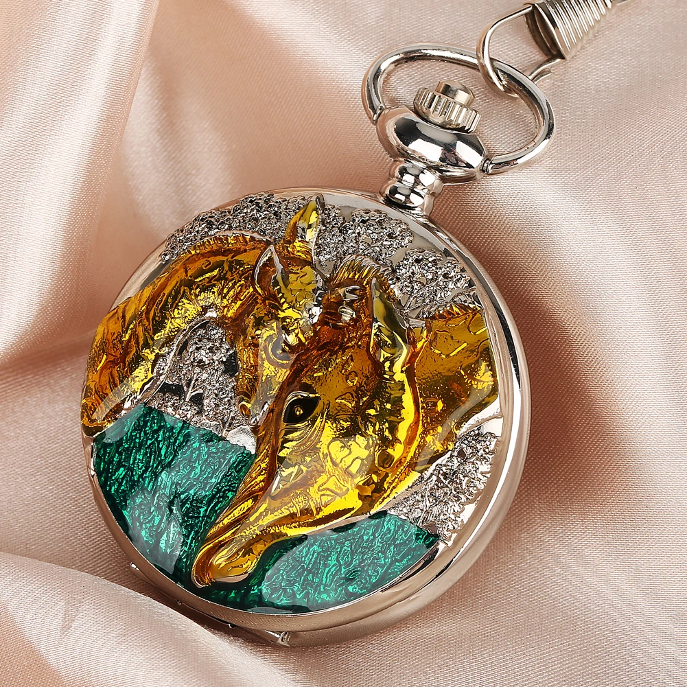 Luxury Mechanical Pocket Watch for Men Giraffe Pattern Cover Manual Machinery Pocket Watch Pendant Clock Gift for Unisex Reloj
