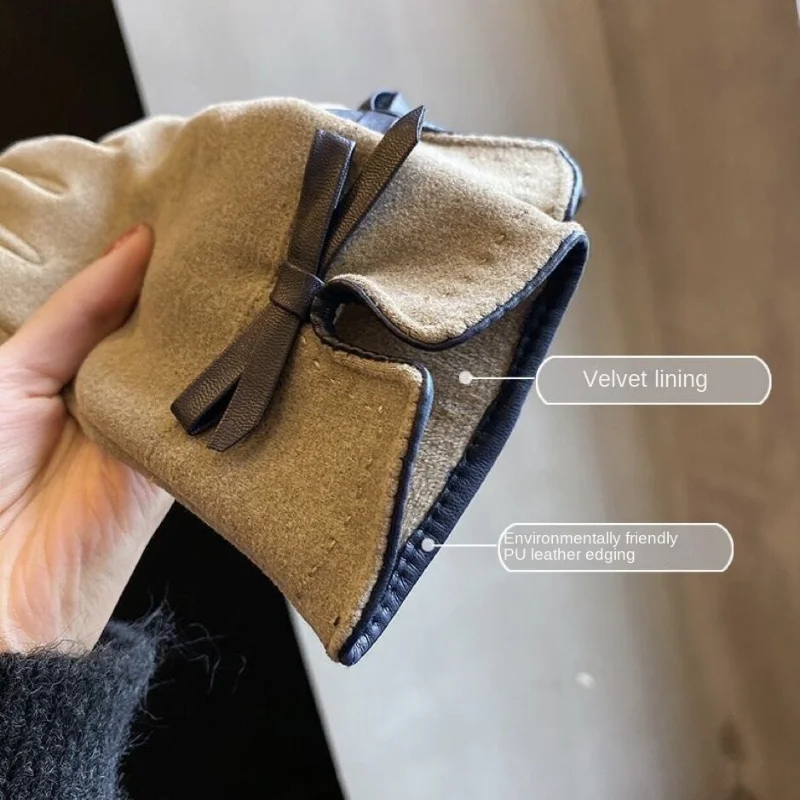 

Gloves Winter women Korean version lovely bow knot plush thickened autumn cycling cold insulation touch screen wholesale